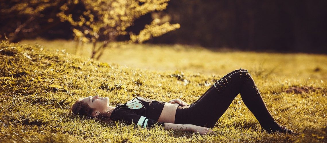 girl lying on the grass, girl, legs